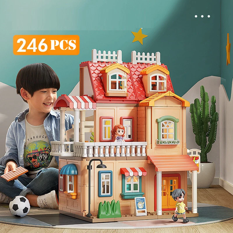 

Funny Doll MOC Building Toys Big Particle Roof Blocks City House Castle Brick DIY Creative Education Toys For Children
