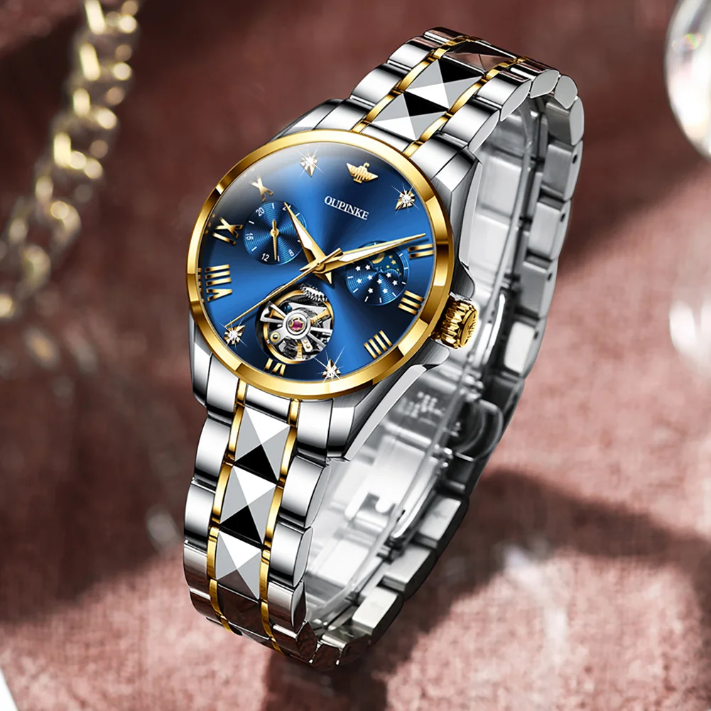 OUPINKE Luxury Watches for Women Automatic Mechanical Sapphire Waterproof Hollow Top Brand Watch Girls Ladies Bracelet Gift Set