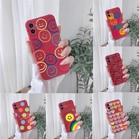 cartoon smiley and love heart phone case for iphone 13 12 11 pro max xs max xr x 8 7 plus liquid red silicon soft bumper case