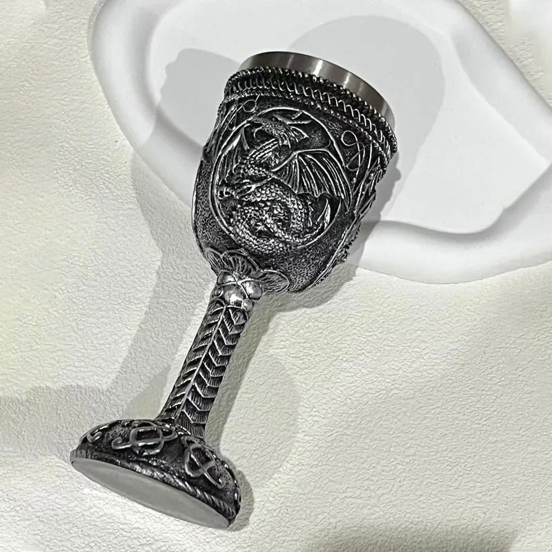 Винная чашка из смолы с серебряным драконом кофейная нержавеющей стали