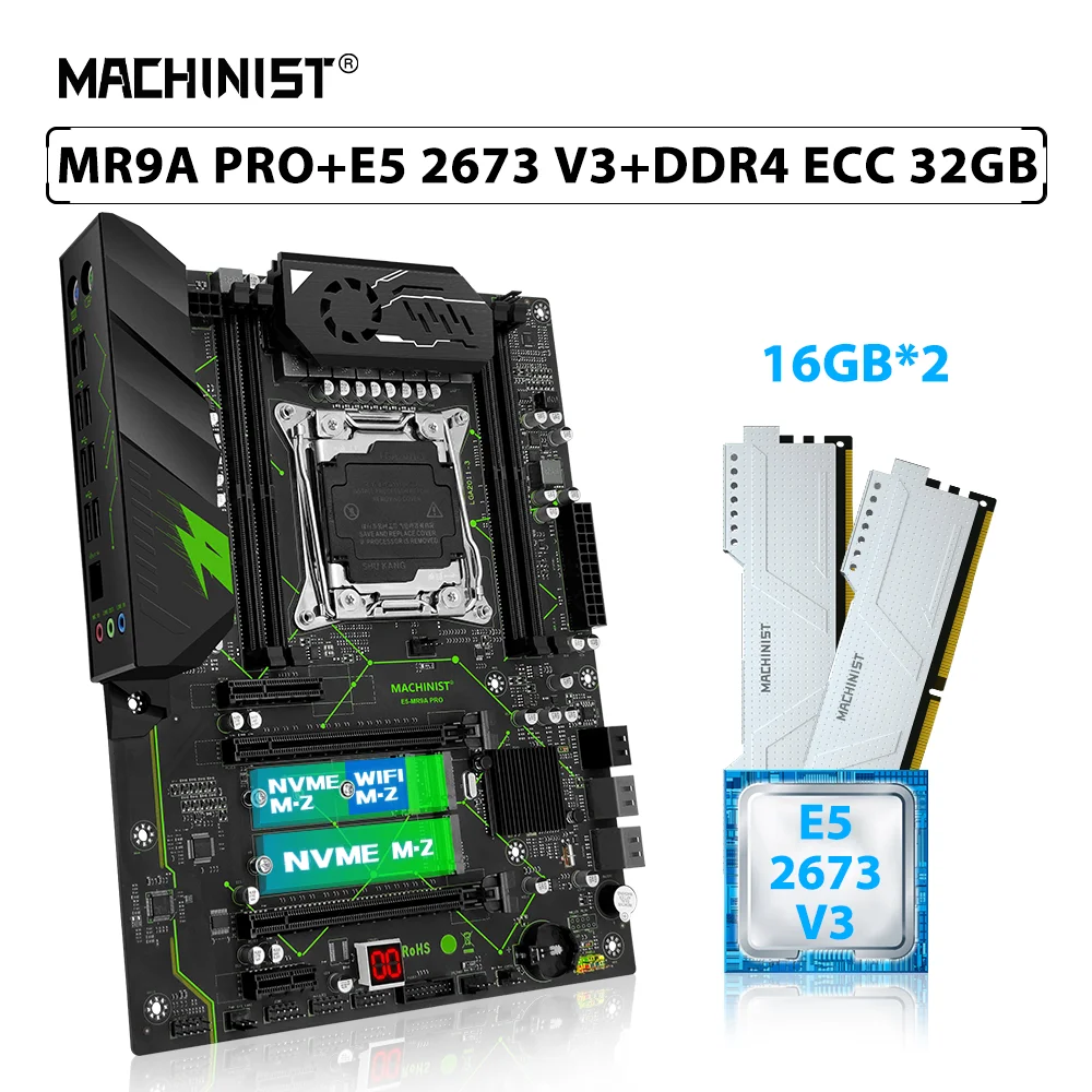 

MACHINIST MR9A PRO X99 комплект материнской платы LGA 2011-3 Xeno E5 2673 V3 процессор ЦП 2 шт. * 16 ГБ = 32 Гб ECC DDR4 оперативная память Dual NVME