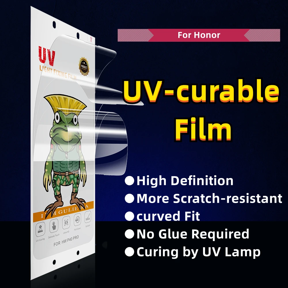 

10pcs/Box UV Curable Film for Honor 60/50/30 Pro Plus Screen Protector for Honor Magic 3/4Pro/V40 Lite No Glue Needed Curved Fit