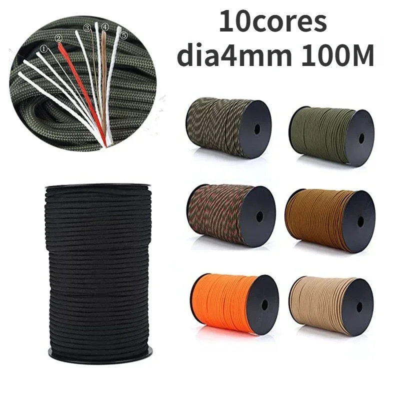 

Household Inelastic Outdoor Safe Fire Escape Survival Kit Nylon Rope Multi-function Reel 10 Core 4mm 100M Paracord Clothesline