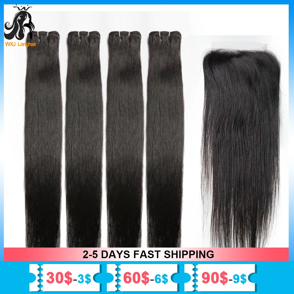 Прямые человеческие волосы в пучках с застежкой 4x4 HD Прозрачная Кружевная