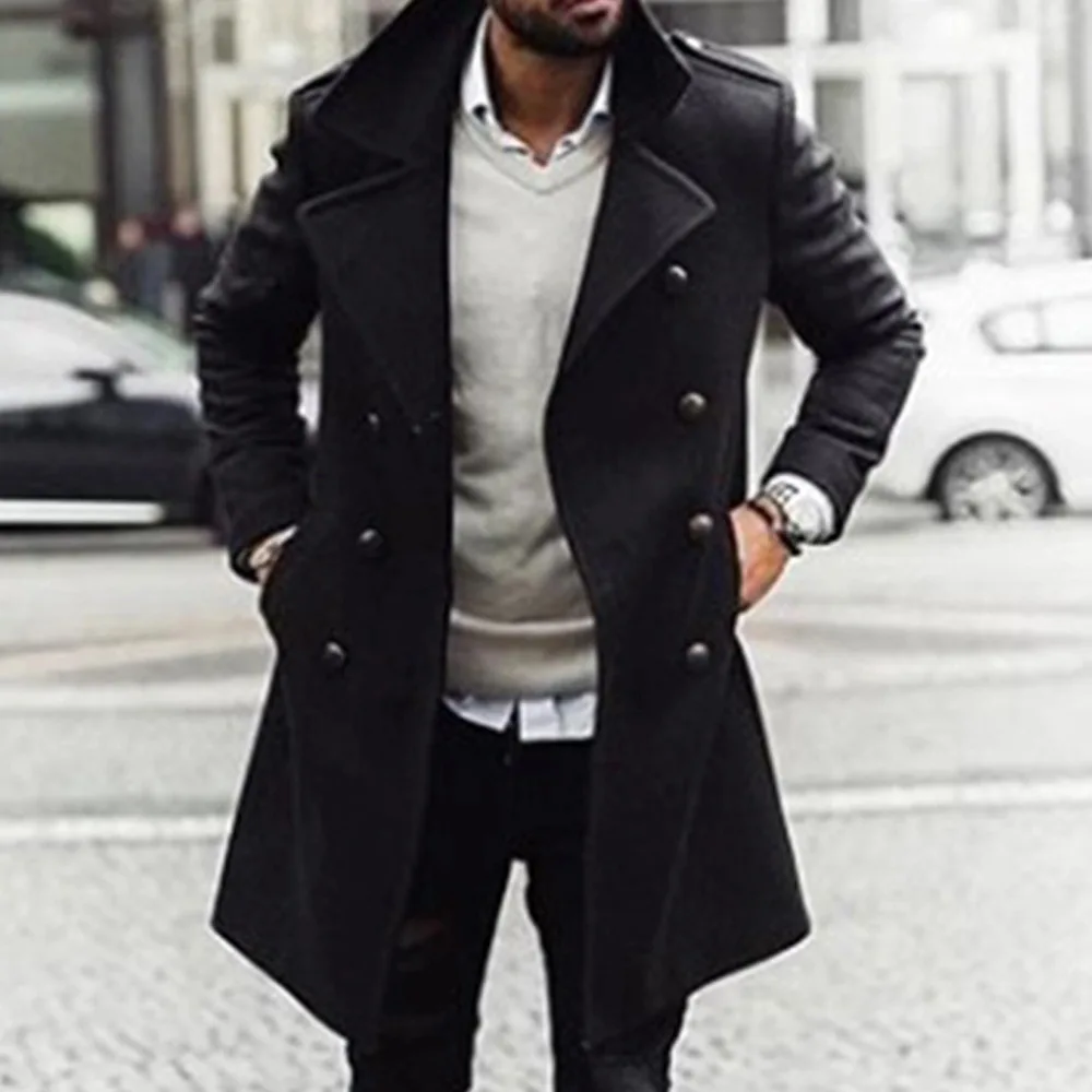 

Coat Men Top Fashion Trench Coat Slim Double-breasted Mid-length Fashion Jacket Solid Color Street Business Casual 2022 Autumn
