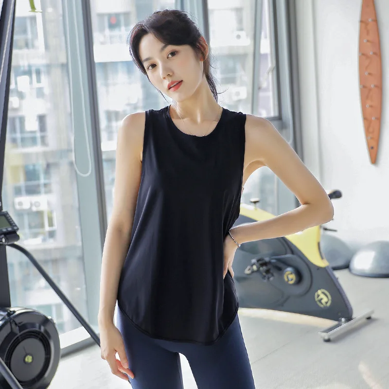 Yoga Clothes Smock Top Loose Breathable Sleeveless Fitness Vest Mesh Sports T-shirt Workout Tops For Women