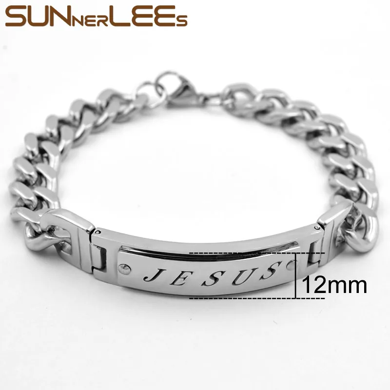 

SUNNERLEES Stainless Steel ID Bracelet Jesus Christ Charm Link Chain Men Women Jewelry Gift SCB03