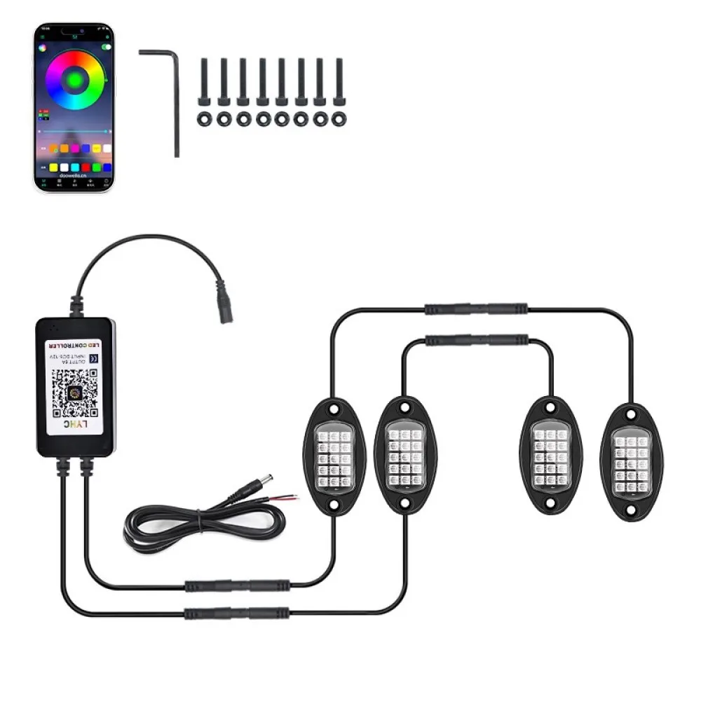 

4/8 капсул RGB LED Rock Light 15 светодиодов APP Control Music Neon Car Underglow Chassis Light для Offroad Truck SUV Rock Lights.