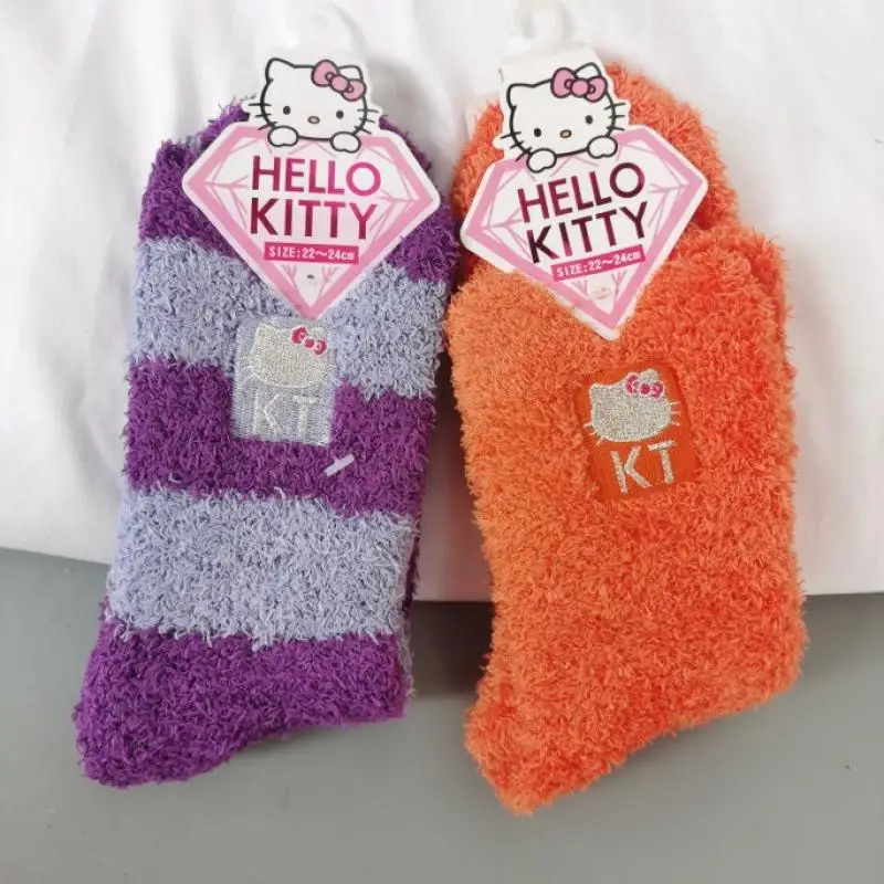 

Коралловые бархатные носки Kawali Sanrio Hellokitty носки для сна домашние носки с вышивкой Мягкая Милая девочка подарок на день рождения для девушки