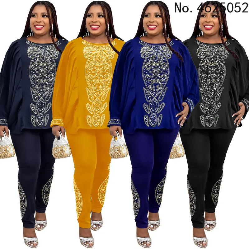 

Весна-Осень 2022, африканские женские комплекты из двух предметов с длинным рукавом и круглым вырезом, топ и длинные брюки, Африканский костюм...