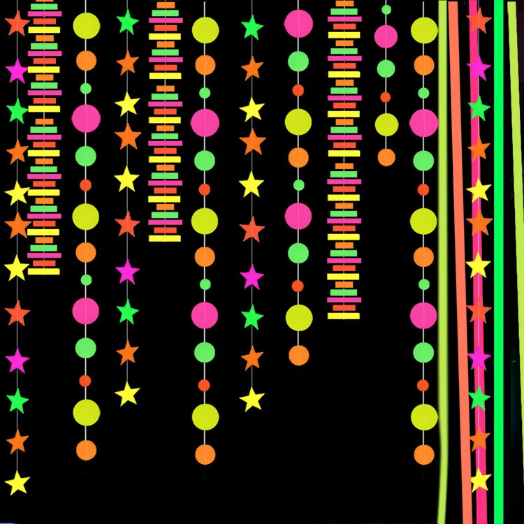 

Luminous Dot Star Paper Garlands Tape Fluorescent Neon Happy Birthday Banner Glow in the UV Black Light For Home Party Supplies
