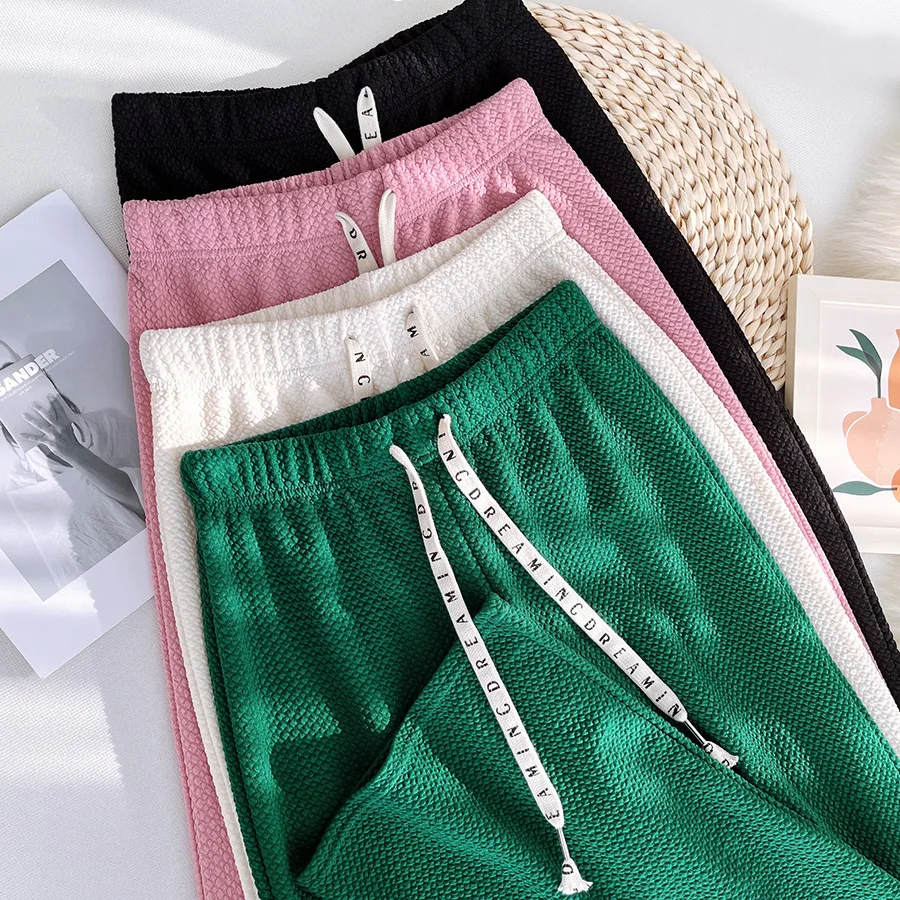

Women's spring and summer new loose drawstring wide leg pants lazy style casual straight tube hanging pants