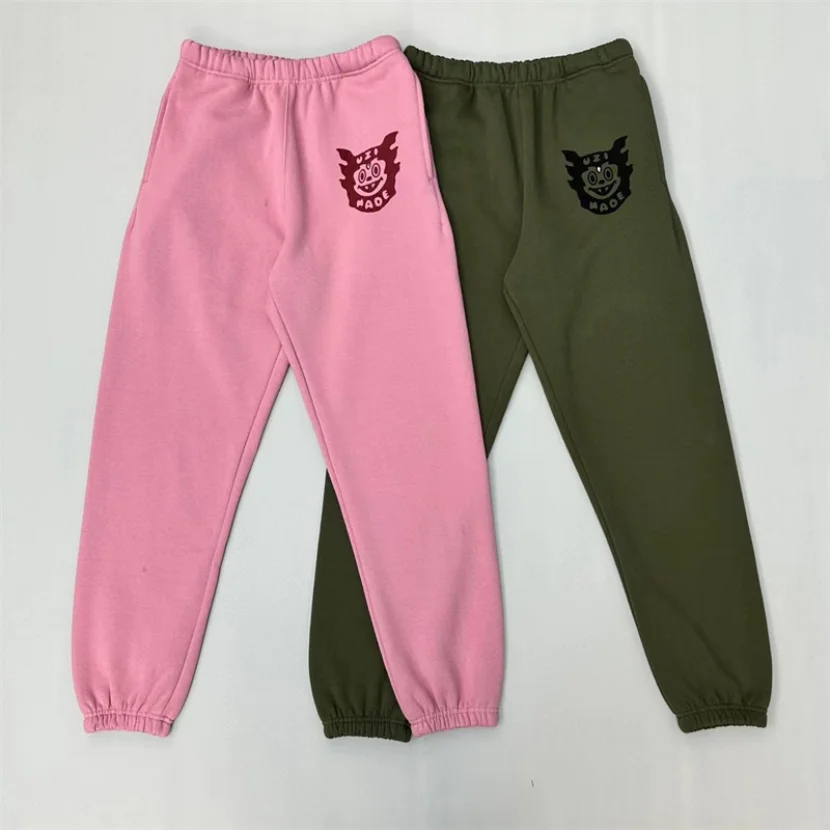 

2022FW Human Made Cartoon Bat Inlaid With Diamond Sweatpants Men Women Letter Pink Pants Trousers