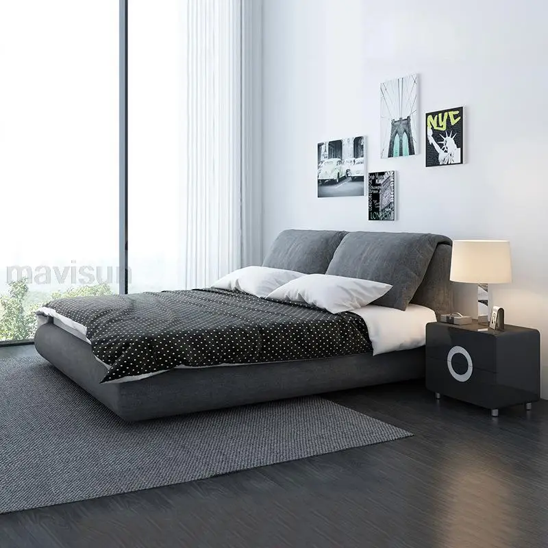 

Nordic Simple Modern Light Luxury Ins Cloth Bed Apartment 1.8m Cotton And Linen Double Bed Home Hotel Bedroom Furniture Set