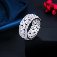 trendy sparkling white baguette zircon elegant women round engagement ring for party wedding accessories