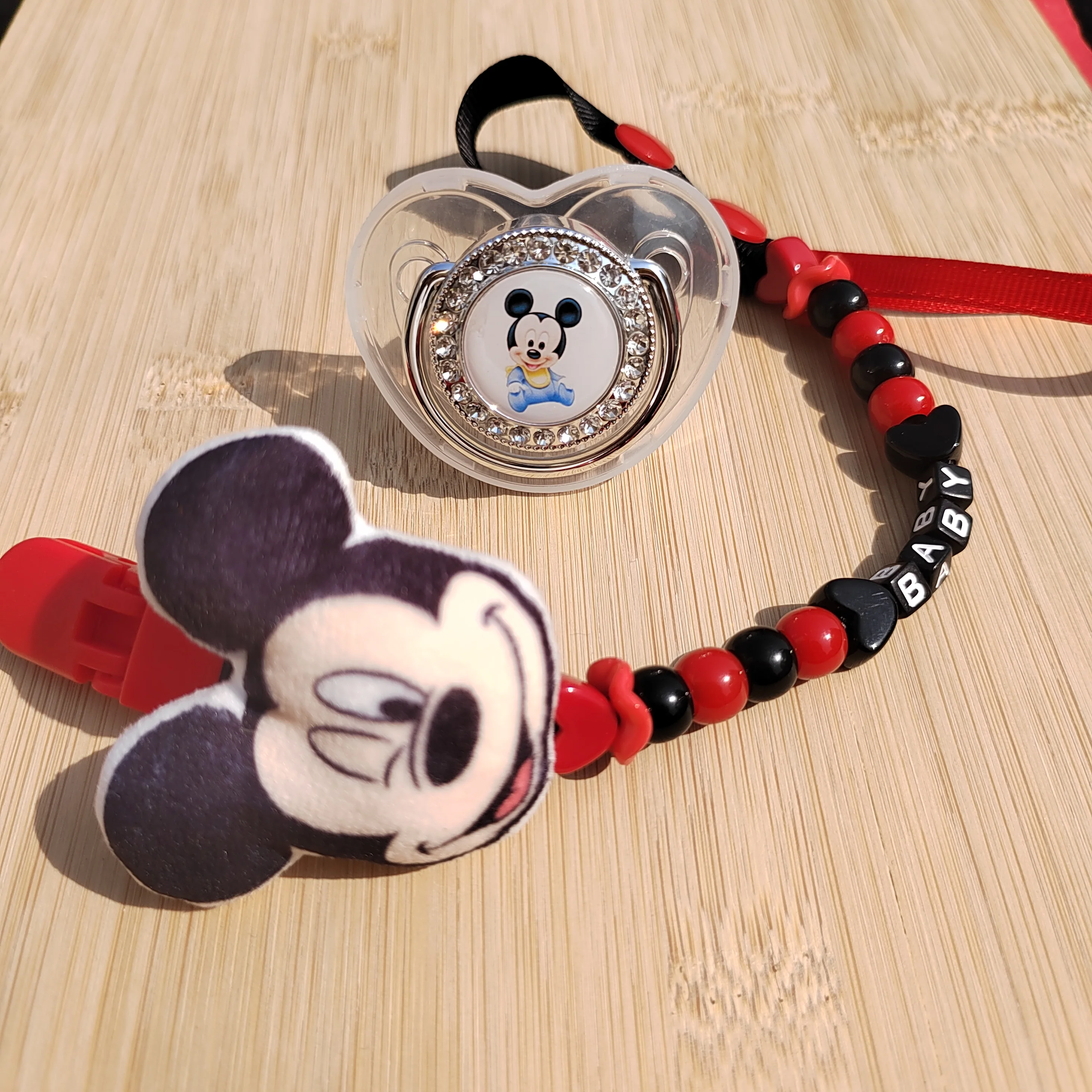 

Disney Mickey Mouse Plush Cartoon Beads Custom Pacifier Clip Name Infant BPA Free Silicone Dummy Lollipops Baby Birthday Gift