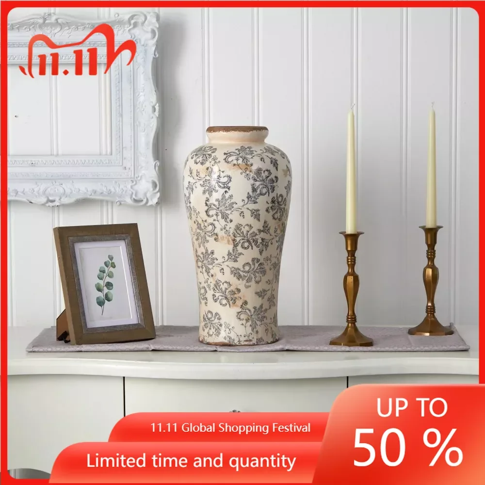 

16in. Tuscan Ceramic Floral Scroll Urn Vase Home Decorations Decorative Items for Home Decor Interior Decorative Flowerpot Vases