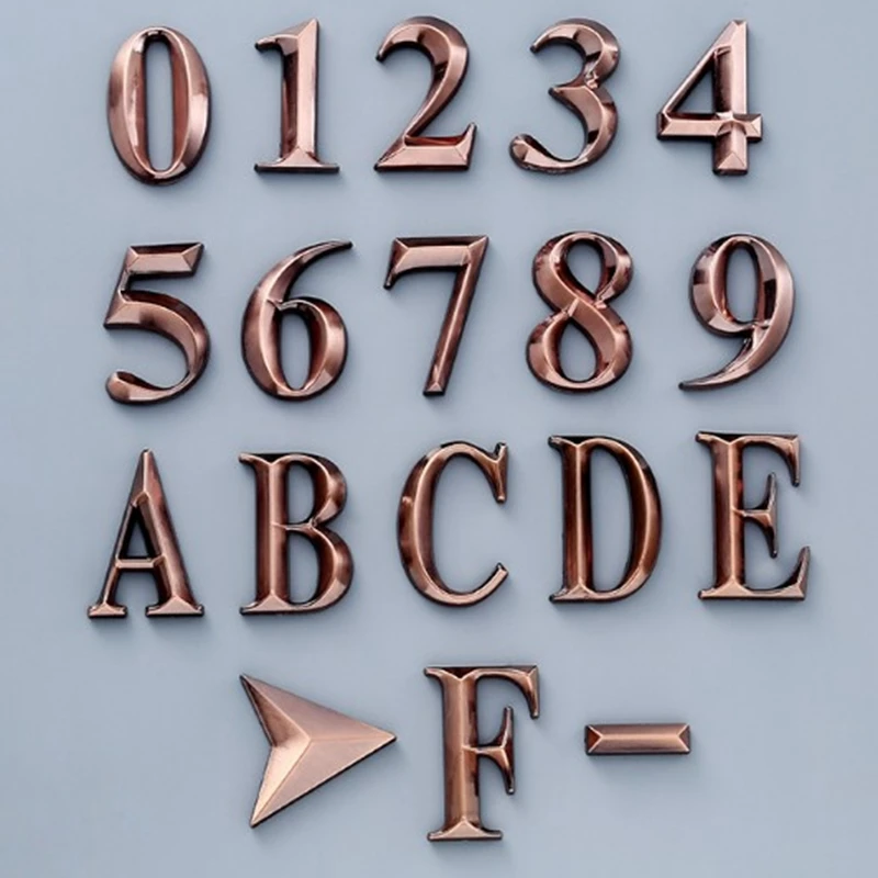 

50mm Plastic Golden House Number Door Address 3D Digits Numeral Plate Plaque Sign Sticker Self-Adhesiv For Gate Room Waterproof