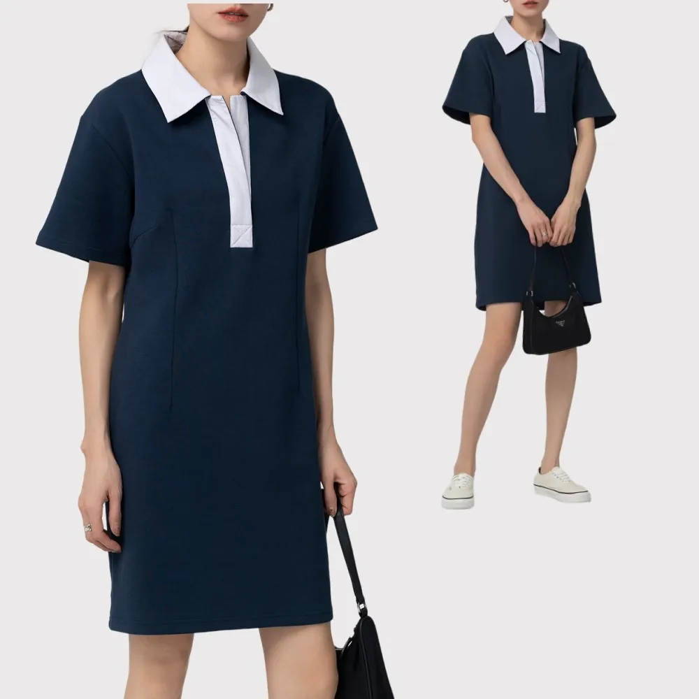 

Short Sleeve Contrast Color Mini Tee Dress Women 2023 Summer Fashion Female Cotton Blend Patch Casual Basic Dresses Above Knee