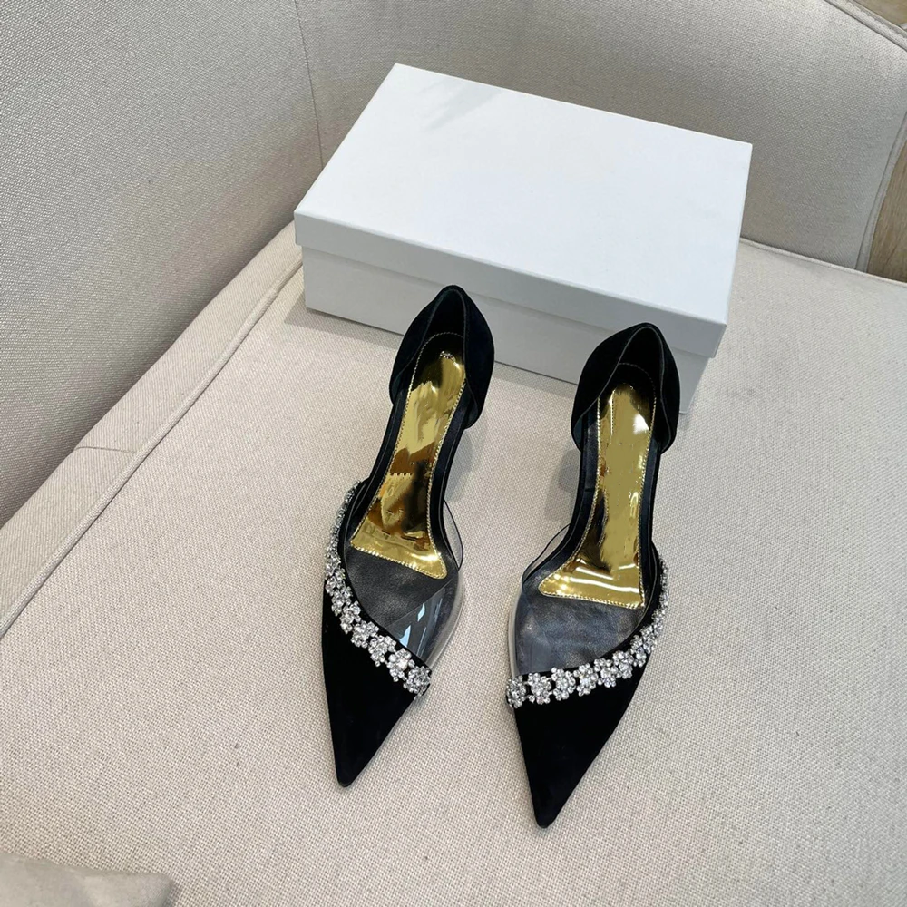 

Black Woman Shoe Rhinestones High Heels Shoes Woman Basic Pumps Artificial Crystal Diamond Buckle Work Fashion Sexy Women Shoes
