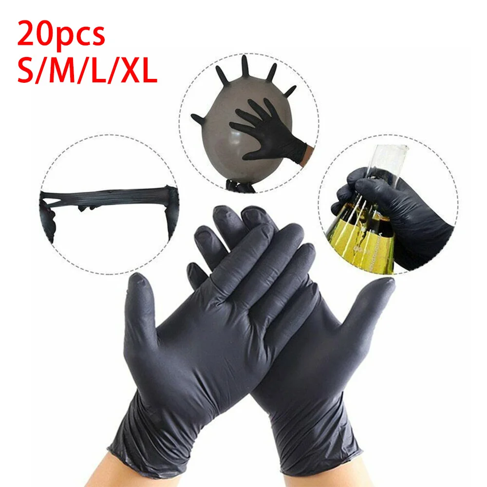 

20pcs Nitrile Gloves Black Kitchen Disposable Synthetic Latex Gloves For Household Kitchen Cleaning Gloves Powder Free S/M/L/XL