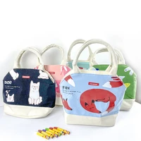 cartoon animal lunch bag student portable thermal insulation lunch box bag aluminum film canvas thermal insulation bag ice bag