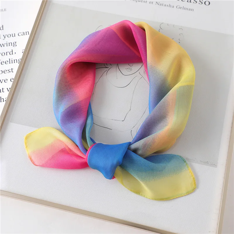 

Сменные шелковые шарфы с постепенным изменением яркие шарфы женские весенне-летние декоративные квадратные шарфы 65 см шифоновые