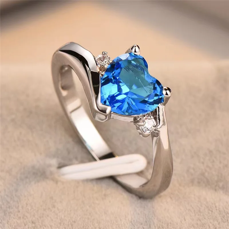 

Exquisite Creative Heart Shaped Blue Sapphire Personality Ring Women's Valentine's Day Gift Fashion Jewelry Anillo De Mujer