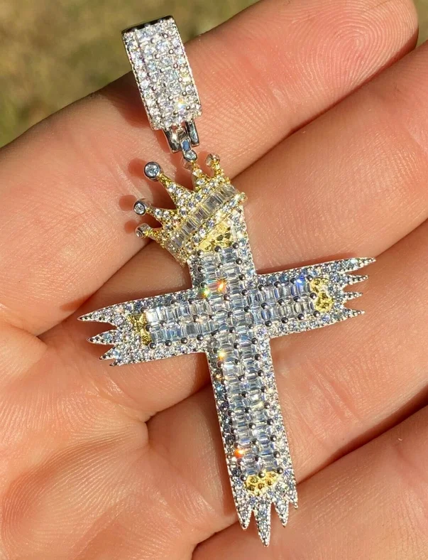 

ANGLANG Fashion Crown Cross Pendants Silver Color Cubic Zirconia Jesus Cross Pendant Necklace Jewelry for Men/Women Wholesale