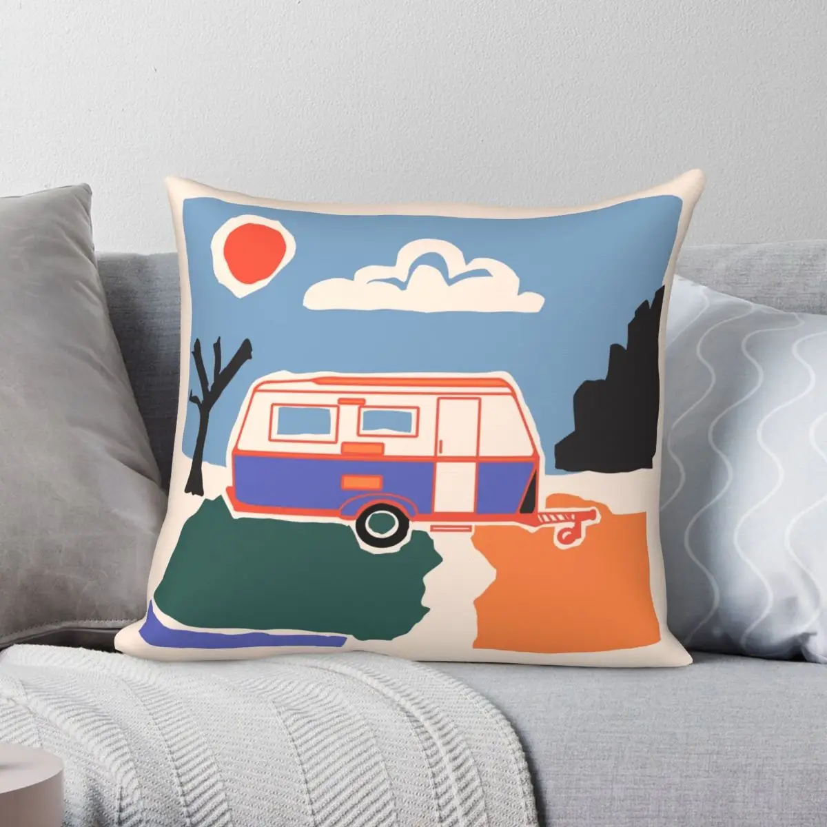 

Retro Vintage Caravan Pillowcase Polyester Linen Velvet Creative Zip Decor Home Cushion Cover