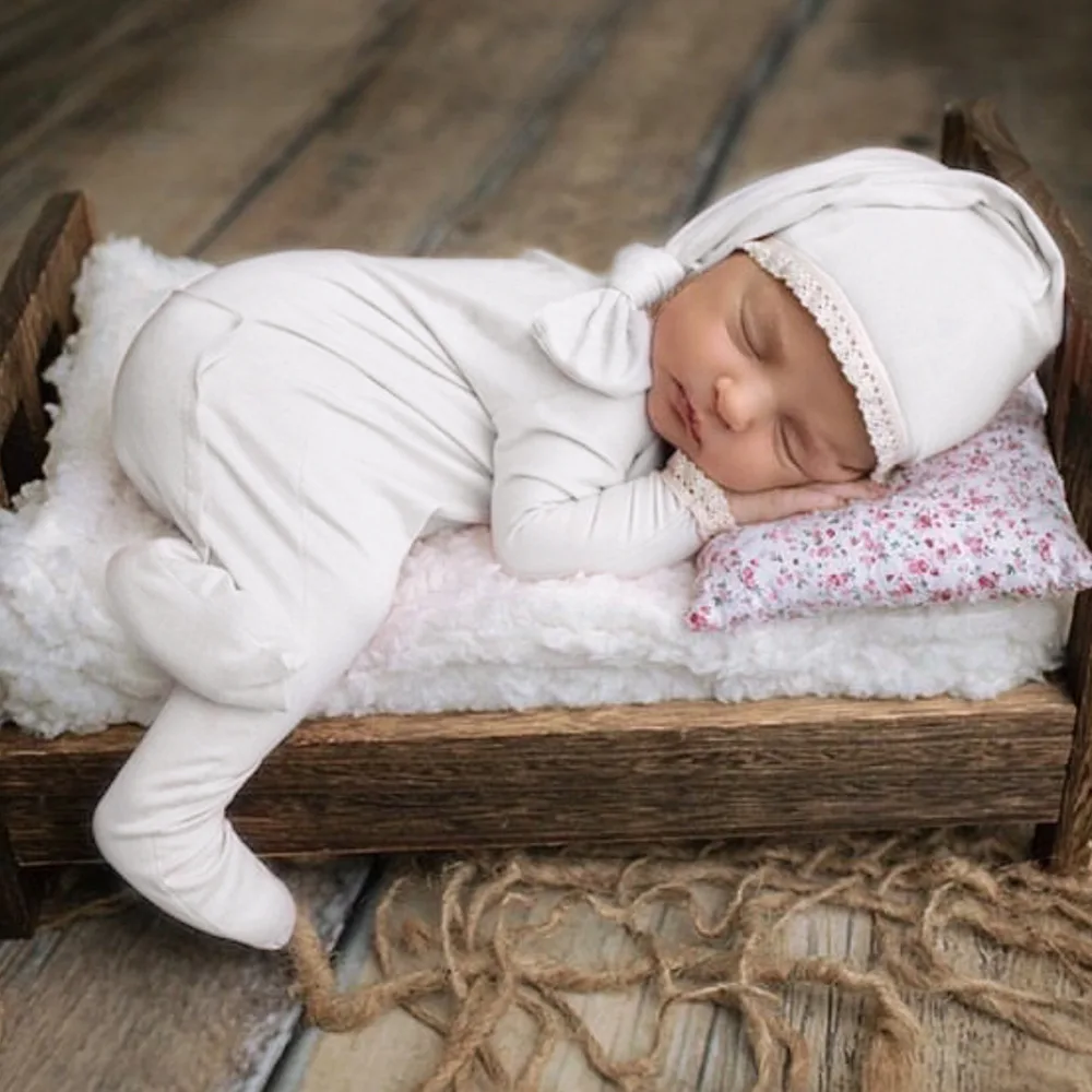 ❤️Newborn Photography Clothing White Hat+Jumpsuit 2Pcs/set Baby Photo Props Accessories Studio Infant Shoot Clothes Fotografia