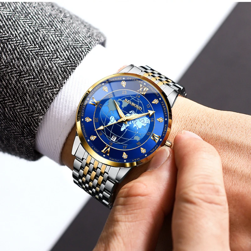 2023 New Men Watch Stainless Steel Top Quailty Luxury Push Button Hidden Clasp Waterproof Luminous Date Week Sport Wrist Watches