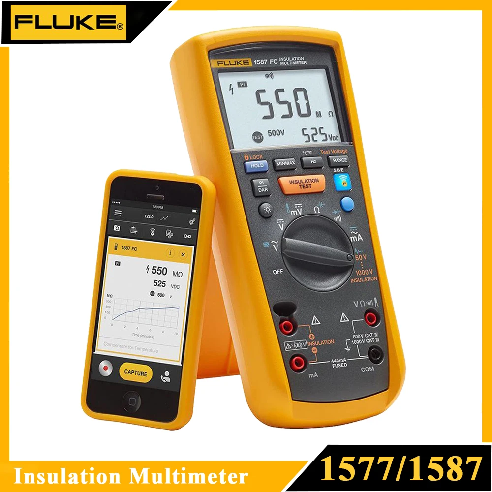 

Fluke 1577 1587 FC Insulation Tester Multimeter Megger Current Voltage Continuity Frequency Capacitance Ohms Resistance Meter