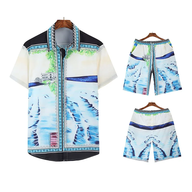 Conjunto de 2 piezas de camiseta Hawaiana para hombre, pantalones cortos con estampado Floral real, camisetas tropicales para playa, trajes cortos, ropa de vacaciones