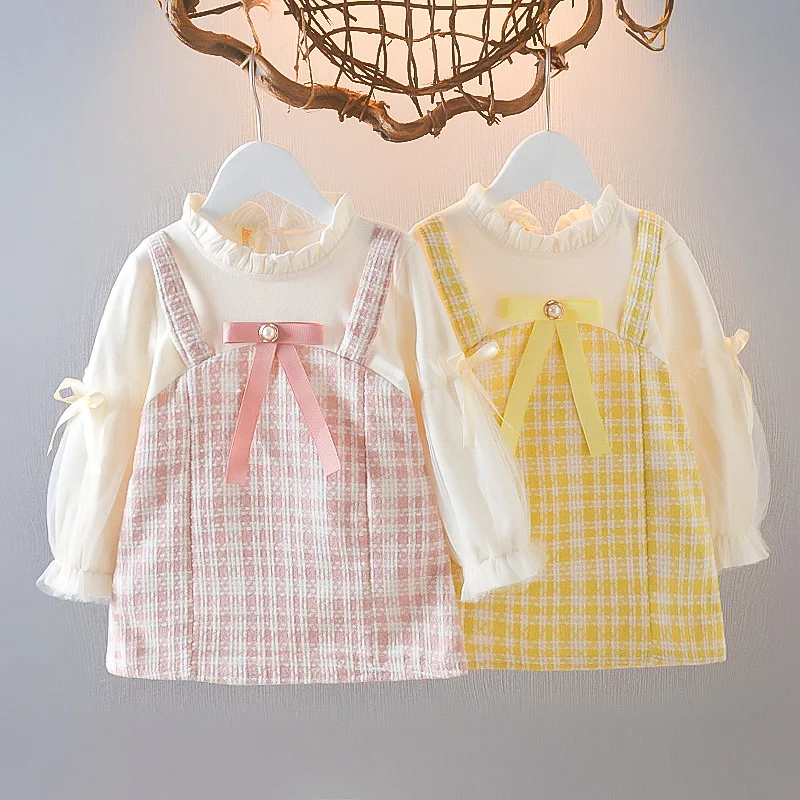 

New Toddler Baby Girl Dress Autumn Sweet Style Long Sleeve Princess Dress Plaid A-line Skirt Kid Clothes Baby Vestido 0-3Y