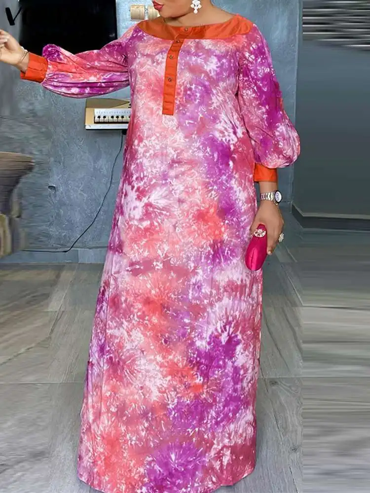 

VONDA 2023 летнее богемное Платье макси с принтом, женское 3/4 платье с рукавами-фонариками, повседневное свободное винтажное женское платье