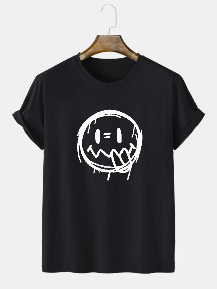 

Men Smile Graphic Print Oversize Casual Street High Quanlity Cotton Sport Simple Personal Unisex Clothing New Fashion T-shirt