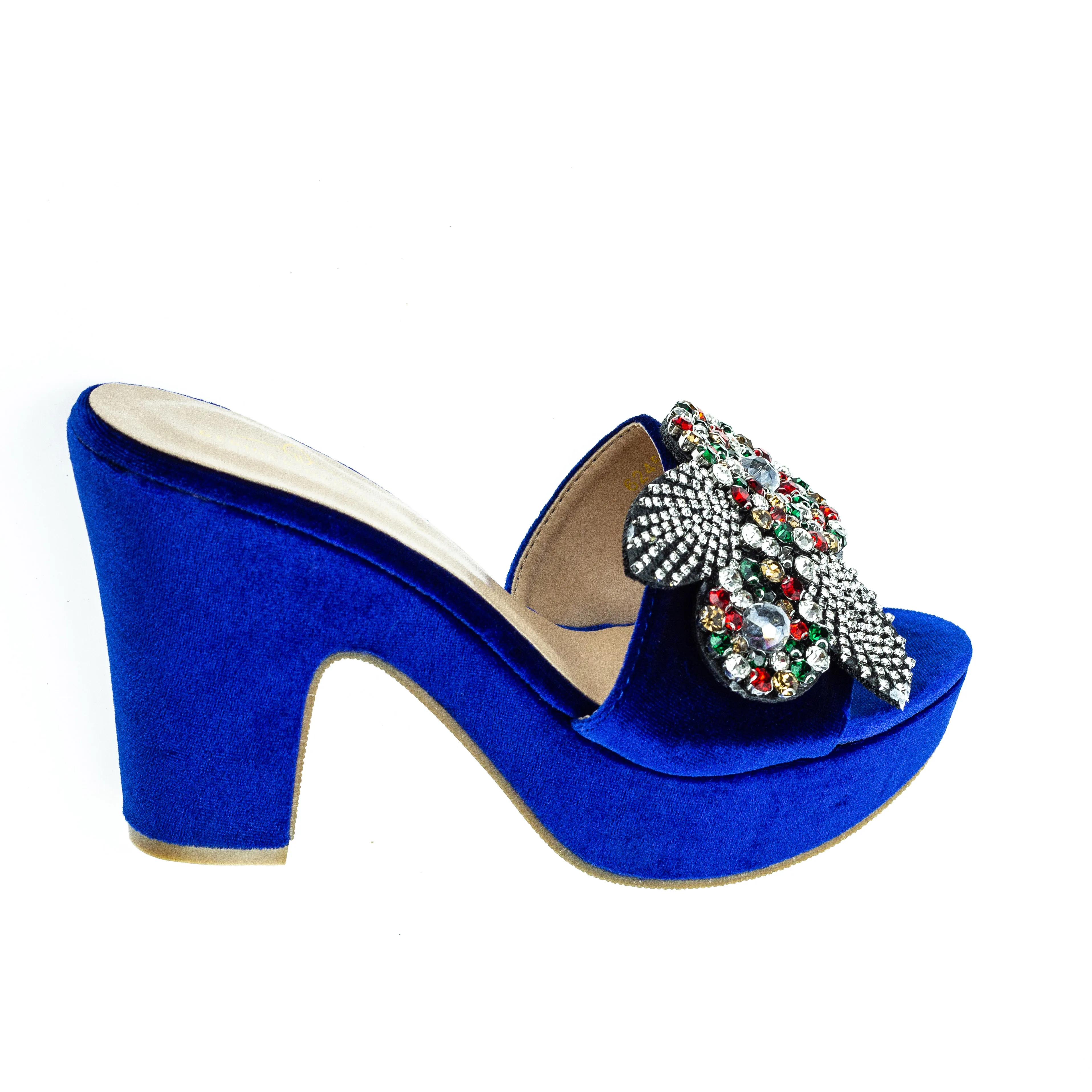 Latest Design African Women Party Pumps Decorated with Rhinestone Shoes for Wedding Women High Heels Sexy Ladies Velvet Heels