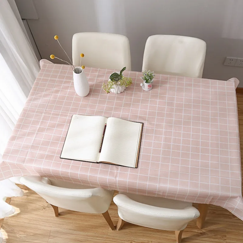 Simple Grey Pink Lattice Design Tablecovers Anti-scald Anti-oil Tablecloth Coffee Table PVC Cover Table Mat