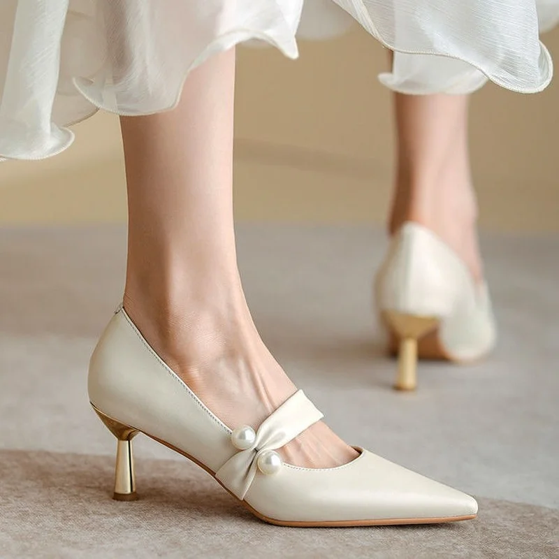 

2022 Spring and Autumn New Pointed Toe High Heels Pearl Wedding Shoes Fashion Elegant Office Women's Shoes Designer High Heels