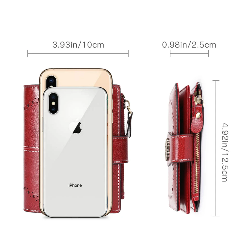 New Short Rfid Women Wallets Hollow Out Zipper Hasp Coin Pocket Women Purse Quality Genuine Leather Card Holder Female Wallet