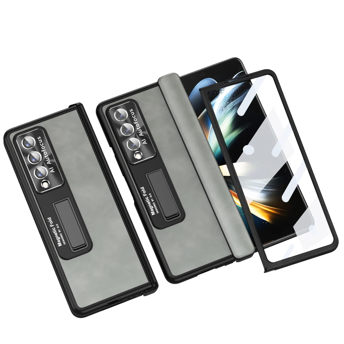 

Portable Fashion Leather Full Protection Case for Samsung Galaxy Z Fold 4 Fold4 Fold3 Fold 3 5G Zfold4 Tempered Glass Film Cover