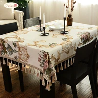 european luxury round table cloths thicken chenille jacquard rectangular table cover with tassel for wedding party decorating