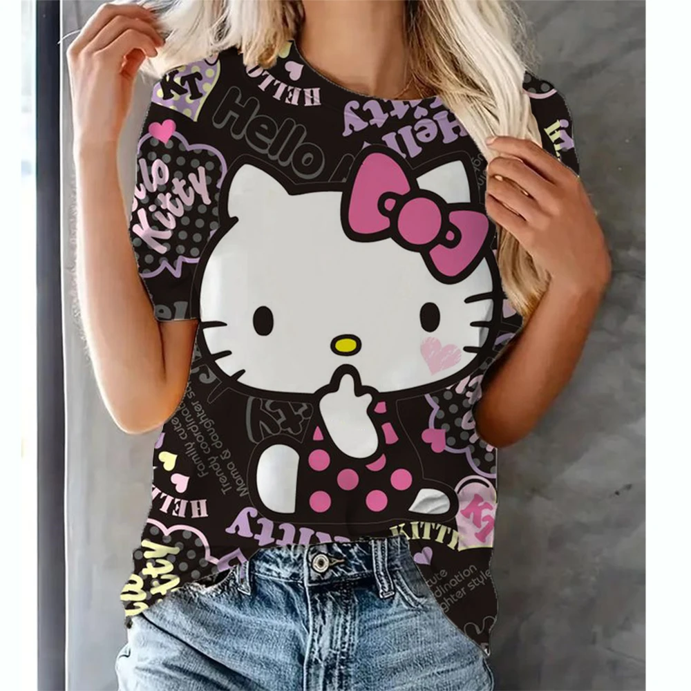 Топы Hello Kitty трендовая одежда женские футболки модная уличная футболка с коротким