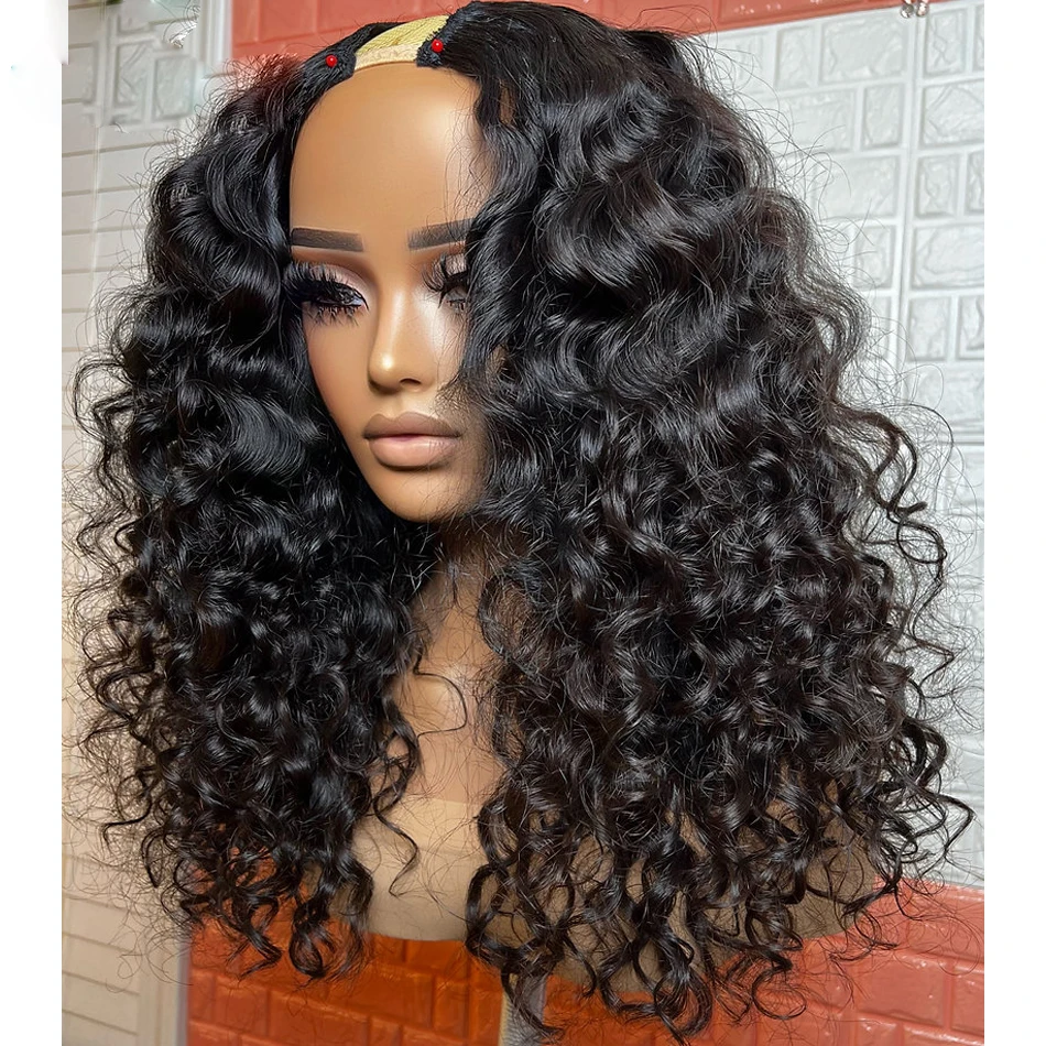 

Long Natural Black 24 inch Curly U Part Wig European Remy Human Hair Wigs Jewish Glueless Wig For Black Women