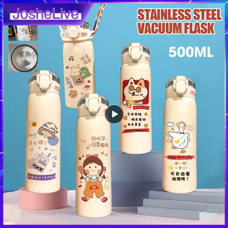 

500ml Stainless Steel Vacuum Flask Sealed And Leak-proof Silicone Straw Double-layer Vacuum Creative Portable Vacuum Flask