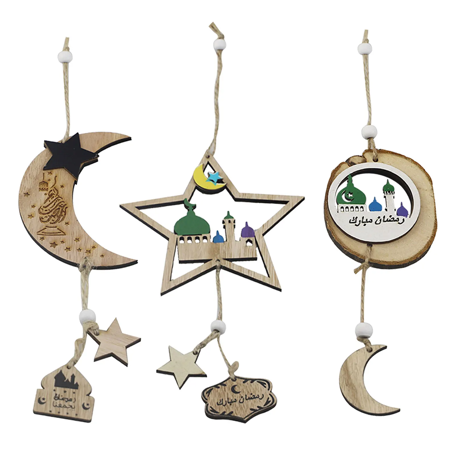 

Ramadan Kareem Wooden Ornaments Moon Star Shape DIY Craft Wall Hanging Pendant Islamic Muslim Party Home Room Decoration