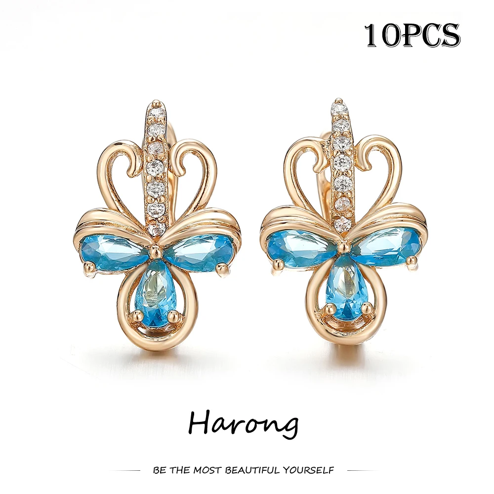 

Harong 10pcs Natural Cubic Zirconia Stud Earrings Flower Crystal Jewelry Accessories Ear Rings Wholesale for Women Girls