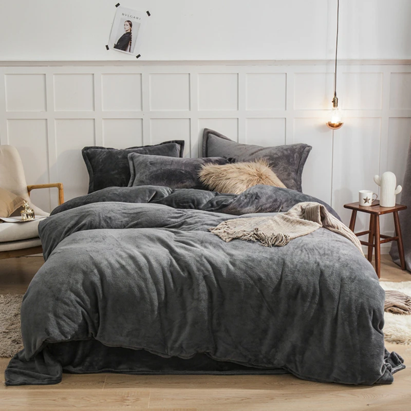

Home Textiles Winter Flannel Duvet Cover 1pcs Bedding Covers Solid Color Soft Keep Warm Bed Quilt Covers for Single Queen King