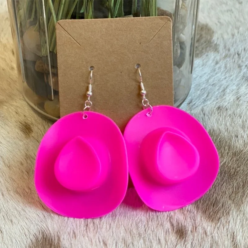 

HOT PINK Cowboy Hat Earrings Disco Cowgirl Drop Dangle Earrings for Women Girls Nashville Western Women's Ear Accessories Suppli